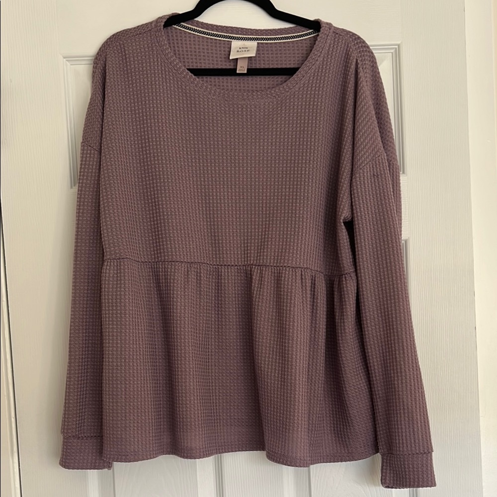 Knox Rose Purple Ribbed Peplum Blouse NWOT size XL